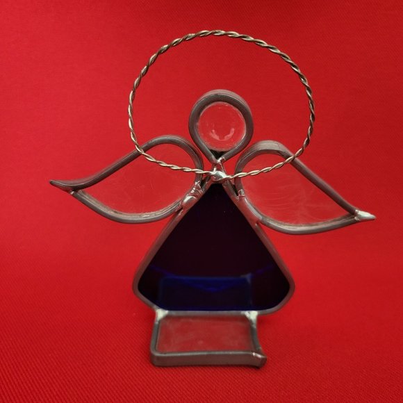 Vintage Stained Glass Free Standing Angel Holding a Star Blue Suncatcher - Picture 4 of 12